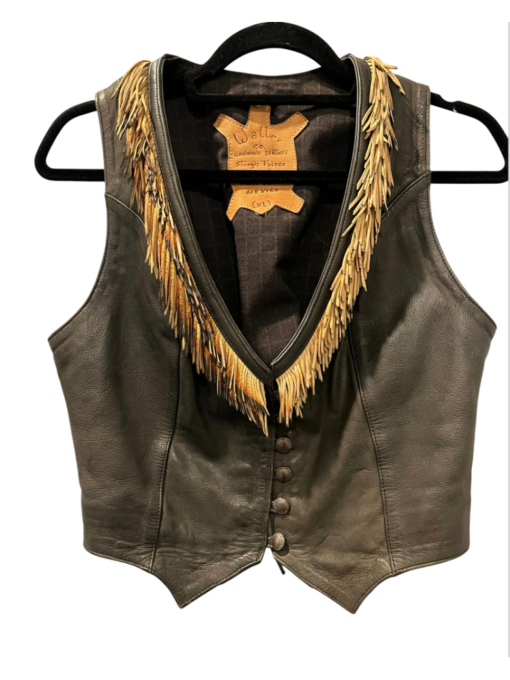 Vintage Wally Co Leather Fringe Western Motorcyce Vest Size XL Sturgis Twister